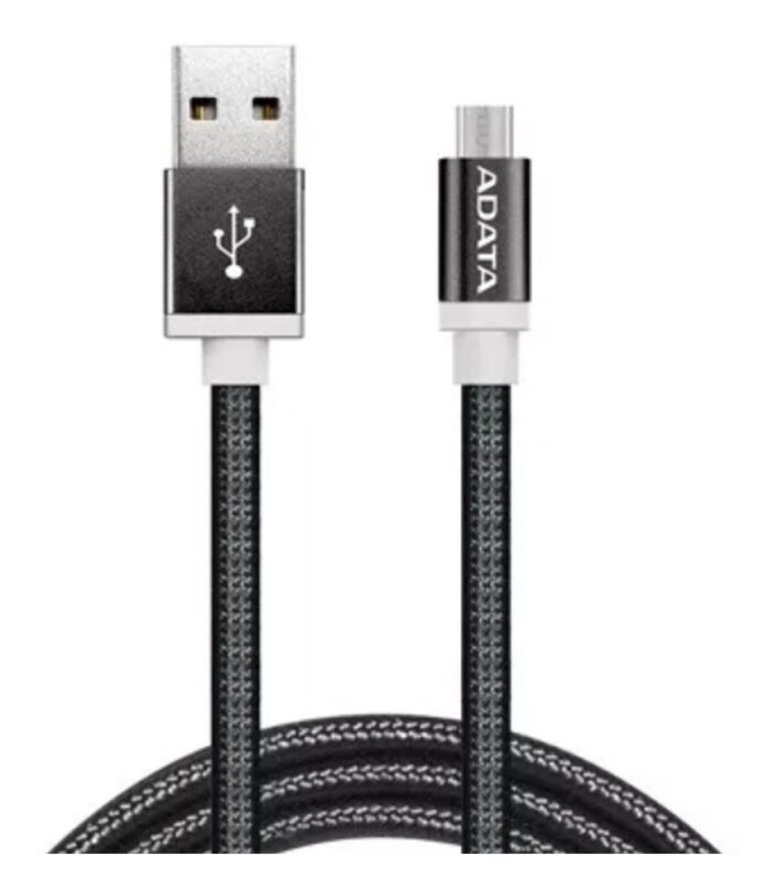 Cable Usb V8 Adata, Usb 2.0 A - Micro Usb B, 1m, Aluminio, Negro, (AMUCAL-100CMK-CBK)