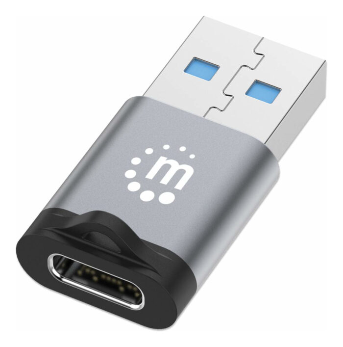 Conector Manhattan 356305 Conector Usb-a Usb-c, Macho A Hembra, Color Negro, Gris, Material De La Cubierta Aluminio