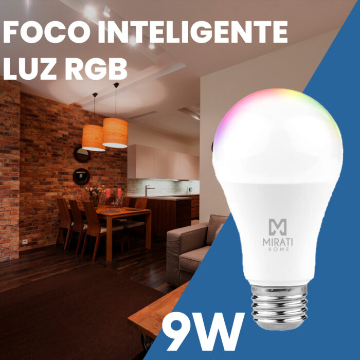 FOCO INTELIGENTE LUZ RGB 9W// MIRATI // WIFIFOCO INTELIGENTE MIRATI 2.4GHZ, COMPATIBLE CON ANDROID E IOS, FUNCIONA CON ALEXA Y ASISTENTE DEGOOGLE, LUZ CALIDA Y FRIAMULTICOLOR