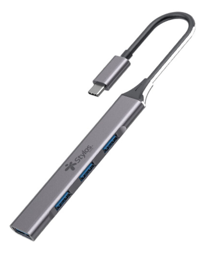 Hub Stylos Usb Tipo C Macho, 3x Usb 2.0 Hembra, 1 Usb 3.0, Plata, (STCBHUB42G)