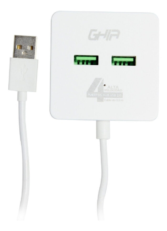 Hub Usb 2.0 Ghia Gac-168, 4 Puertos , Transferencia De Datos 480mbps, Cable 0.50 Cm