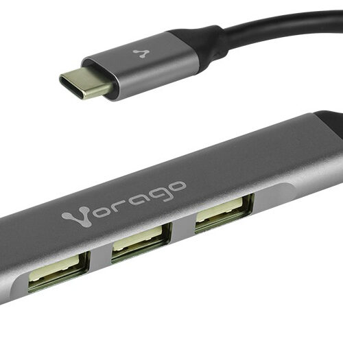 Hub Vorago HU-200 Tipo C a USB, 1x USB 3.0, 3x USB 2.0, Color Plata
