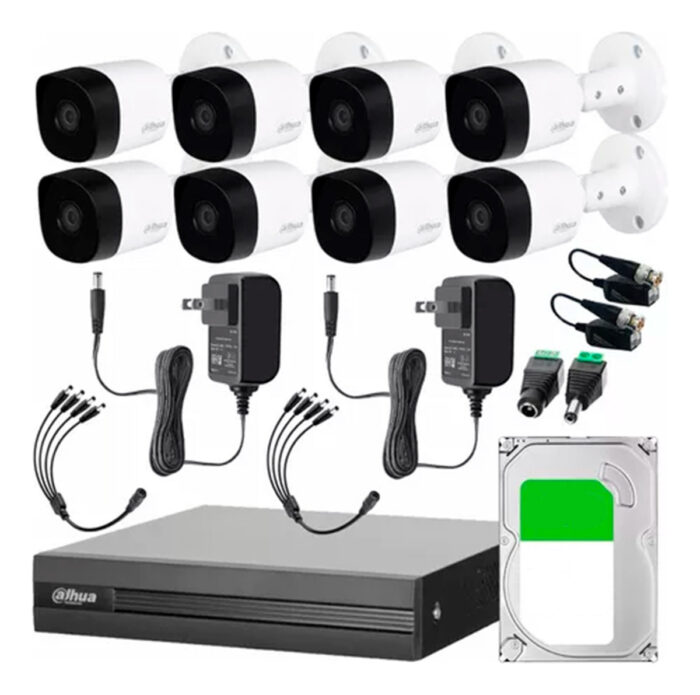 Kit de Vigilancia Dahua 8 Canales 2 Megapixeles, 8x Camaras, B2A21 1080p Metalicas, (DHKIT/XVR1B08-I/8-B2A21N-0360B)