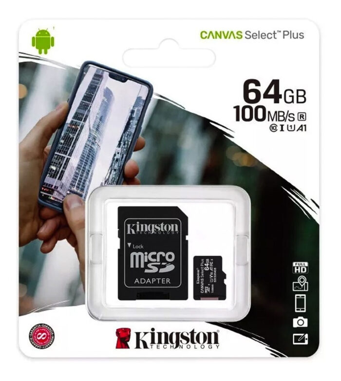 Memoria Micro SD Kingston Canvas Select Plus, 64Gb, Class 10, UHS-I, Lectura 100 MB/s, Incluye Adaptador Sd