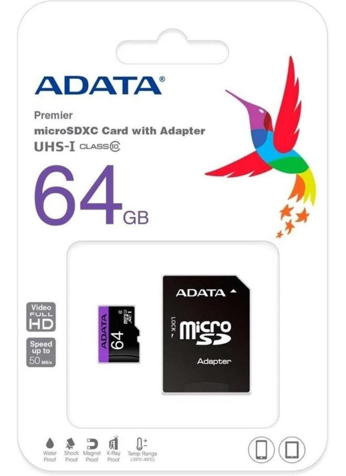 Memoria Micro Sd Adata Uhs-i 64GB Class 10 Con Adaptador Sd, (AUSDX64GUICL10-RA1)