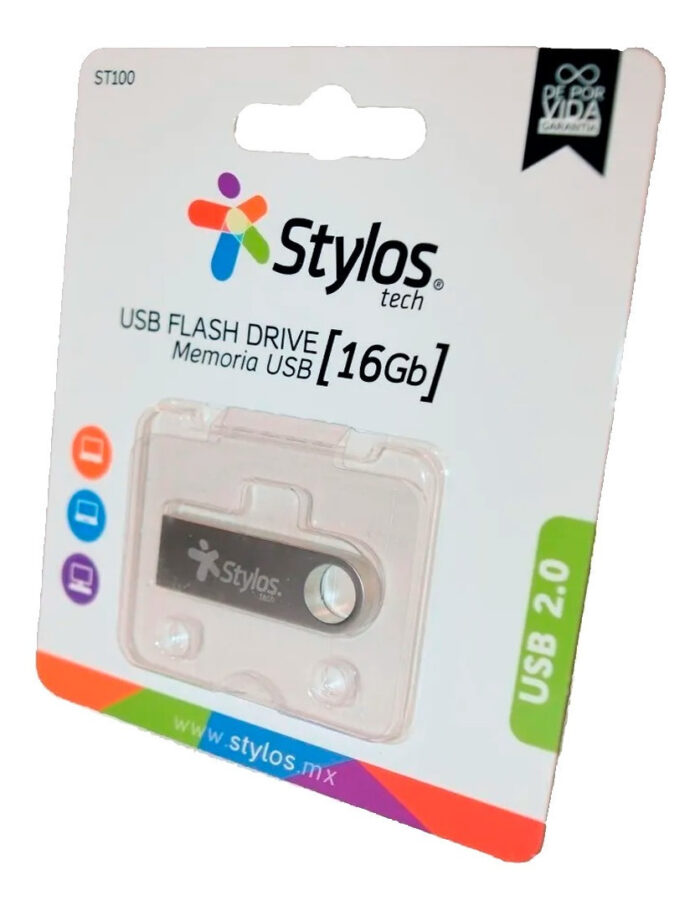 Memoria USB Stylos Tech, USB 2.0, 16GB, Metalica, Plata, (STMUSB2B)