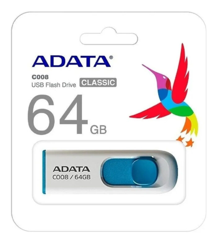 Memoria Usb Adata 64gb C008, Blanco/Azul, (AC008-64G-RWE)