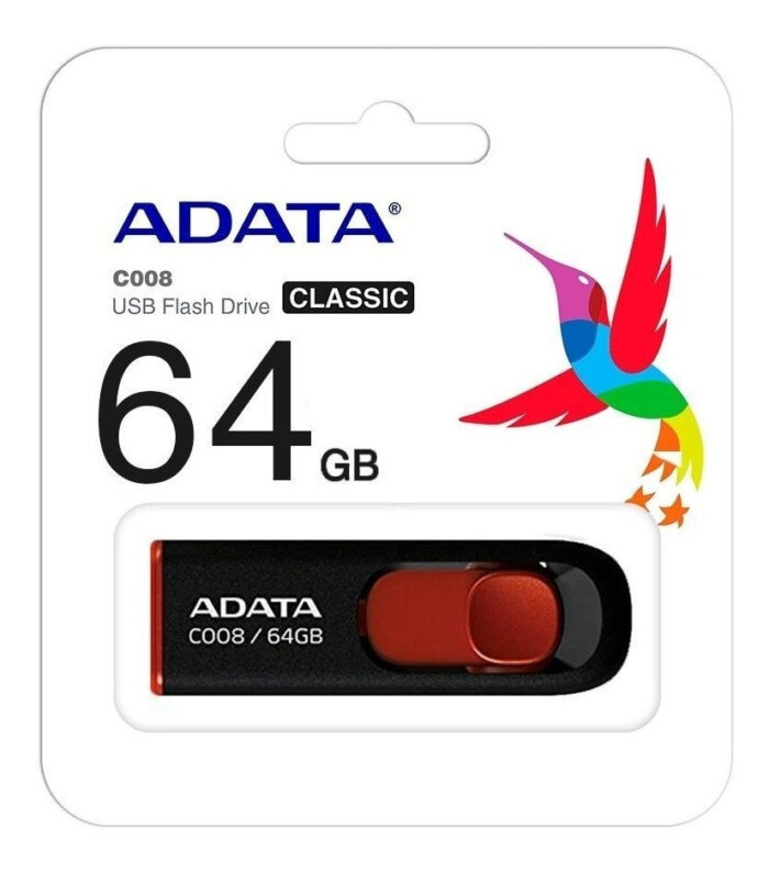 Memoria Usb Adata C008 64gb 64GB, 2.0, Negro/rojo, (AC008-64G-RKD)