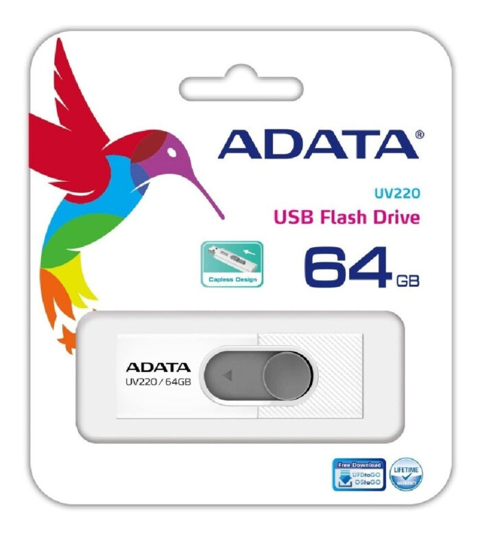 Memoria Usb Adata Uv220 64gb, Gris/blanco, (AUV220-64G-RWHGY)