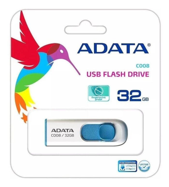 Memoria usb ADATA 32GB C008, 32GB, 2.0, Blanco/Azul, (AC008-32G-RWE)