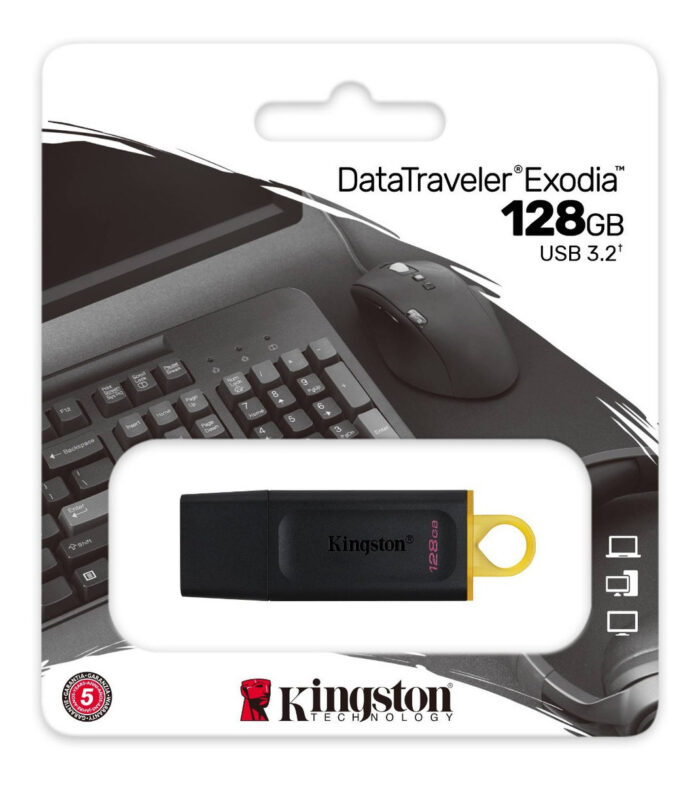 Memoria usb Kingston Technology DataTraveler Exodia 128 GB, 3.2 Gen 1 (3.1 Gen 1), Factor de Forma Tapa, Color Negro Amarillo