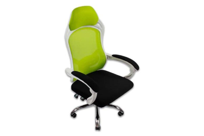 Silla Gerencial Modamob, Modelo Orion, Color Blanco/negro/verde, Cabecera Incluida En El Respaldo, Reposabrazos