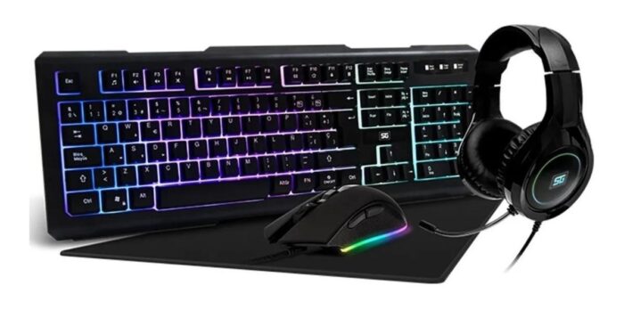 Combo Gamer Vorago 4 EN 1, Kmh-501 Teclado Usb Rgb , Mouse Optico Usb Rgb , Diadema Con Microfono 3.5mm Rbg , Mousepad 320x240mm, Negro, (KMH-501)