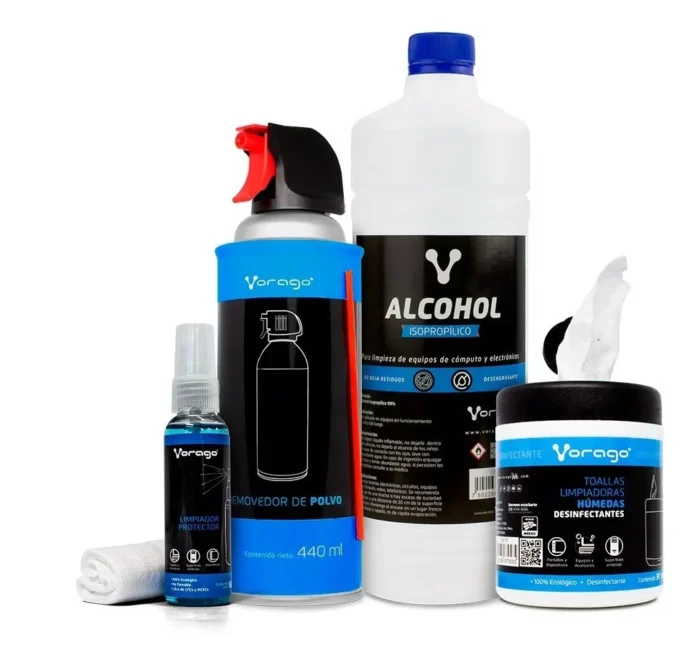 Kit De Limpieza Vorago Kit4-cln, Aire Comprimido Cln-100, Toallas Humedas Cln-107, Alcohol Isopropilico Cln-108, Kit Limpieza Cln-200