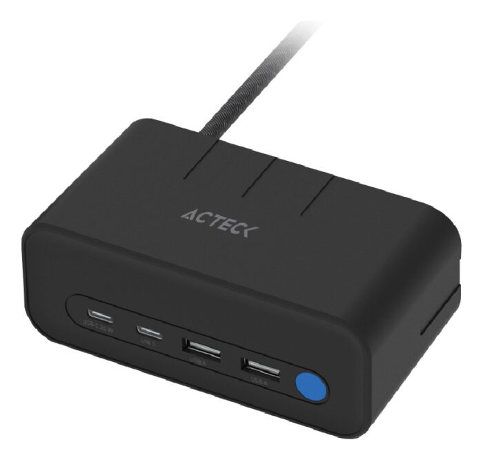 Cargador de escritorio Acteck Energon Mate CE676, 3 Contactos, 2x USB-A, 2x USB-C, 125V, 1.85M, Negro