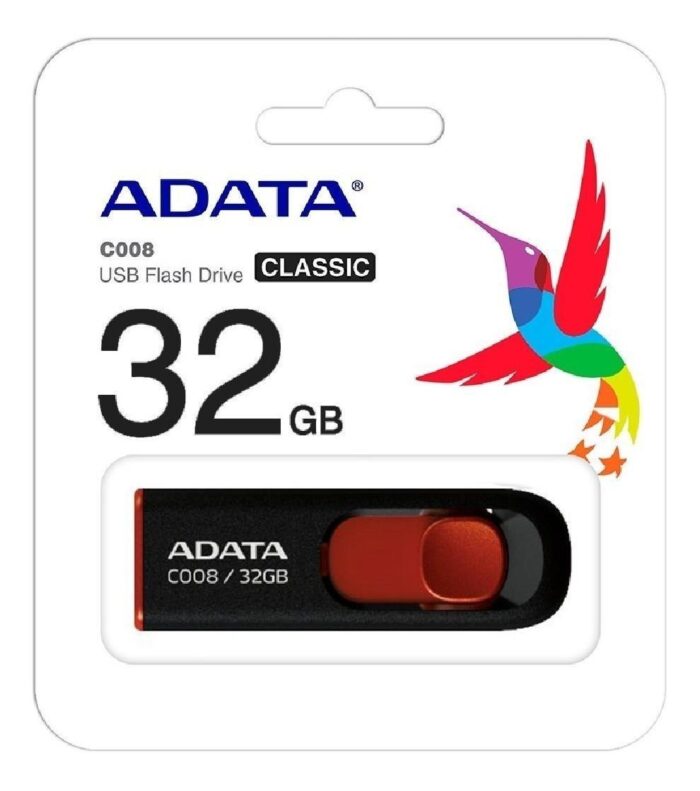 Memoria usb ADATA 32GB C008, Deslizable, Color Negro/Rojo